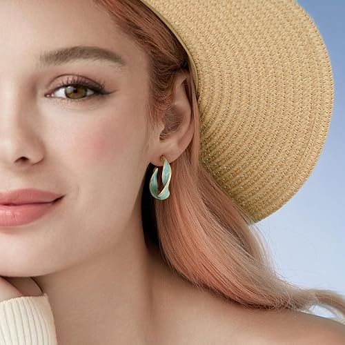 Miniatura 4 de Cicy Bell Aretes de aro retorcidos para mujer, aleación, vintage, esmaltado, aceite, goteo, plata de ley 925, aretes redondos para regalo de joyería