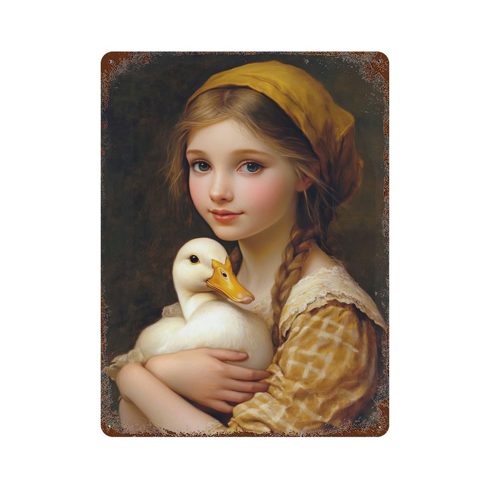 Garage Style Girl with Duck Vintage Rust Metal Sign 15.7"x11.8", Retro Wall Decor for Bar And Workshop
