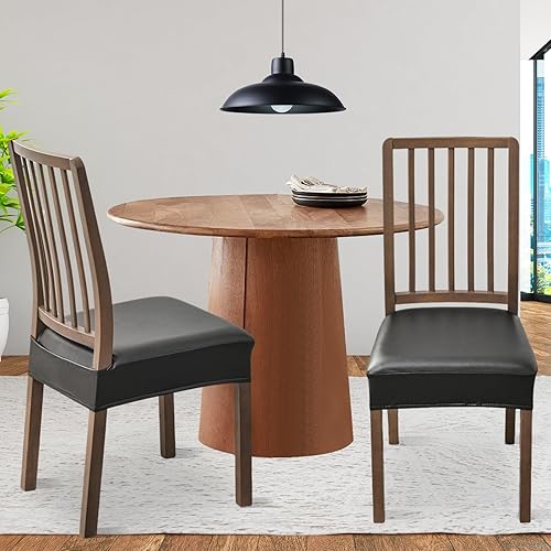 Miniatura 2 de FUANGUI Juego de 6 fundas para sillas de comedor, impermeables, de piel sintética, elásticas, suaves, extraíbles y lavables, fundas de asiento