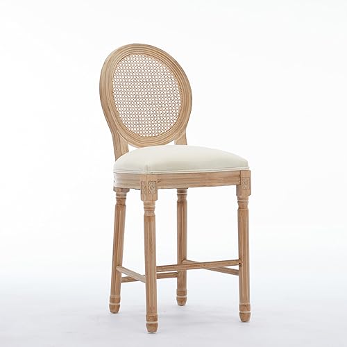 Miniatura 4 de Juego de 2 sillas de comedor con marco de madera maciza de lino y respaldo de ratán, juego de 2 para comedor, cocina, sala de estar, dormitorio y