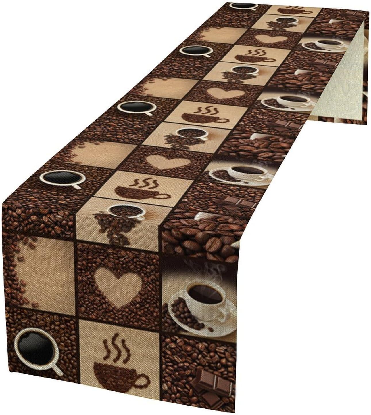 Coffee Table Runner Retro Colorful Coffee Cups and Beans Farmhouse Decoration for Home Party Kitchen Dining Table 13x120 Inch