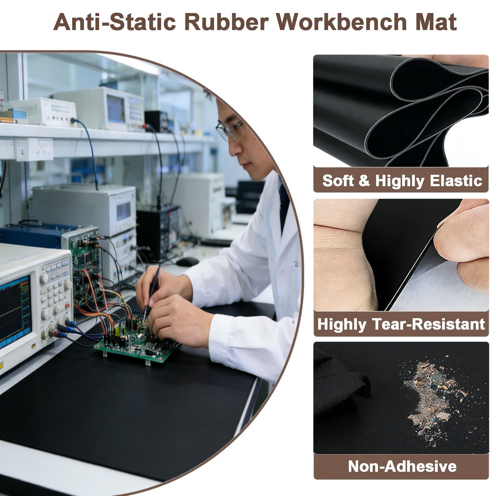 Goma Antiestático Estera 2 Mm Grueso, ESD Alfombra para Electrónica Soldadura, Disipativo Banco De Trabajo Estera para Taller Laboratorio Estaciones De Trabajo(0.5x1.5m)