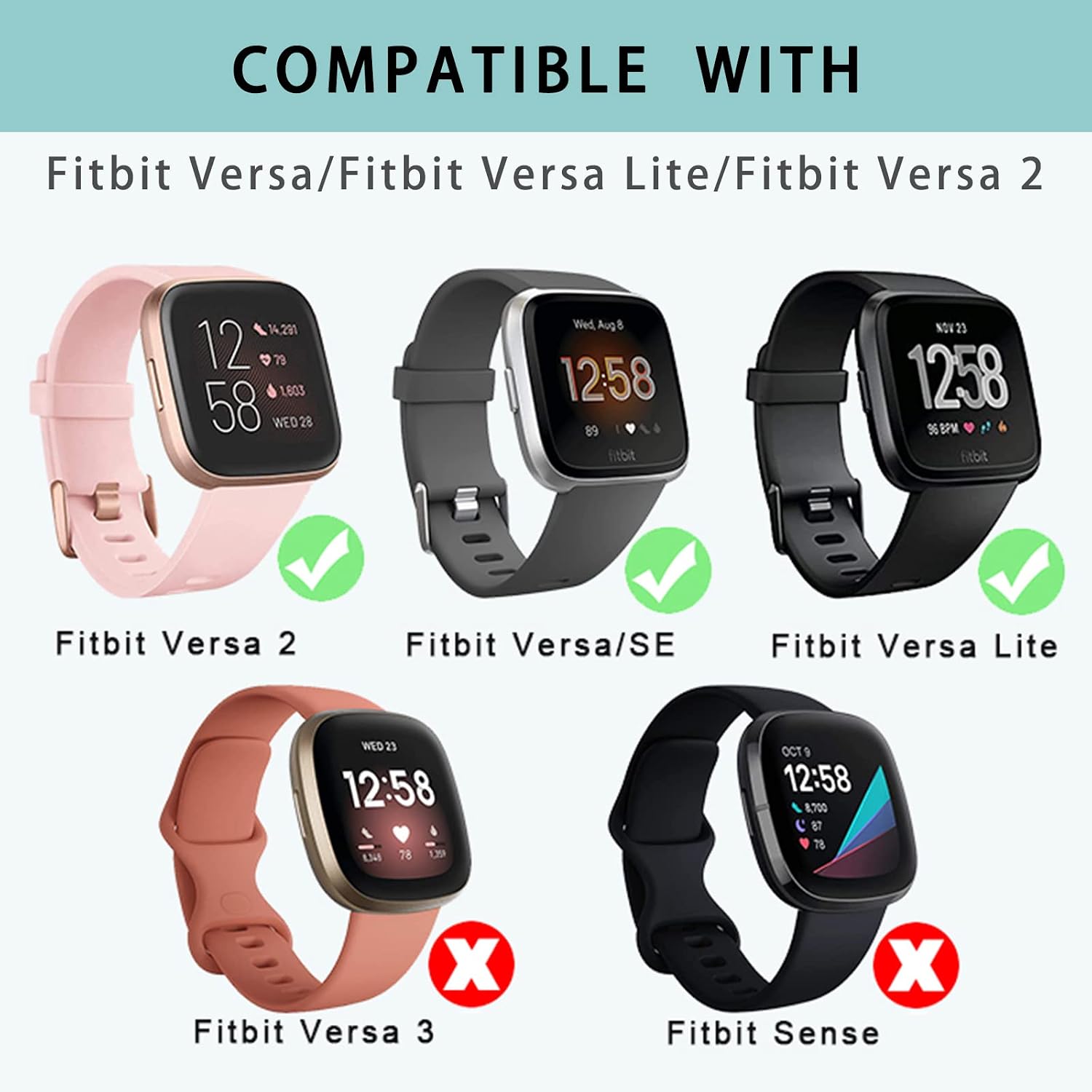 4 Pack Stretchy Bands Compatible with Fitbit Versa/Fitbit Versa Lite/Fitbit Versa 2 Bands Women Men, Adjustable Elastic Soft Loop Nylon Breathable Replacement Straps for Versa Smartwatch Wristband