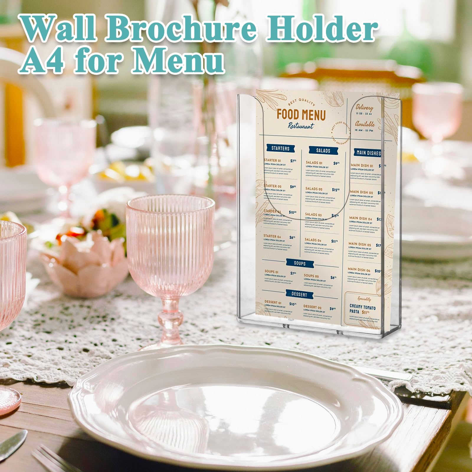 Lot de 6 porte-brochures muraux DIN A6 transparent avec trous de perçage