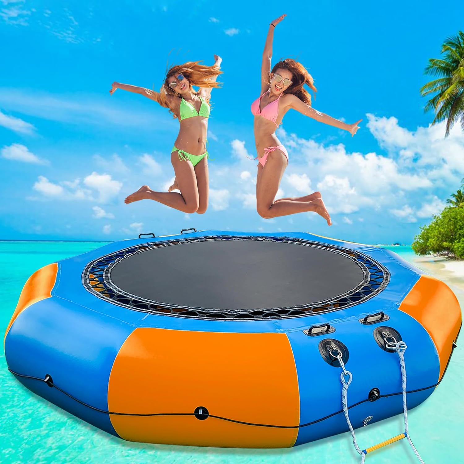 Inflatable Water Trampoline for Lake,10FT/12FT Floating Water Trampoline for Adults Portable Bounce Swim Platform with Electric Pump and Rope Ladder