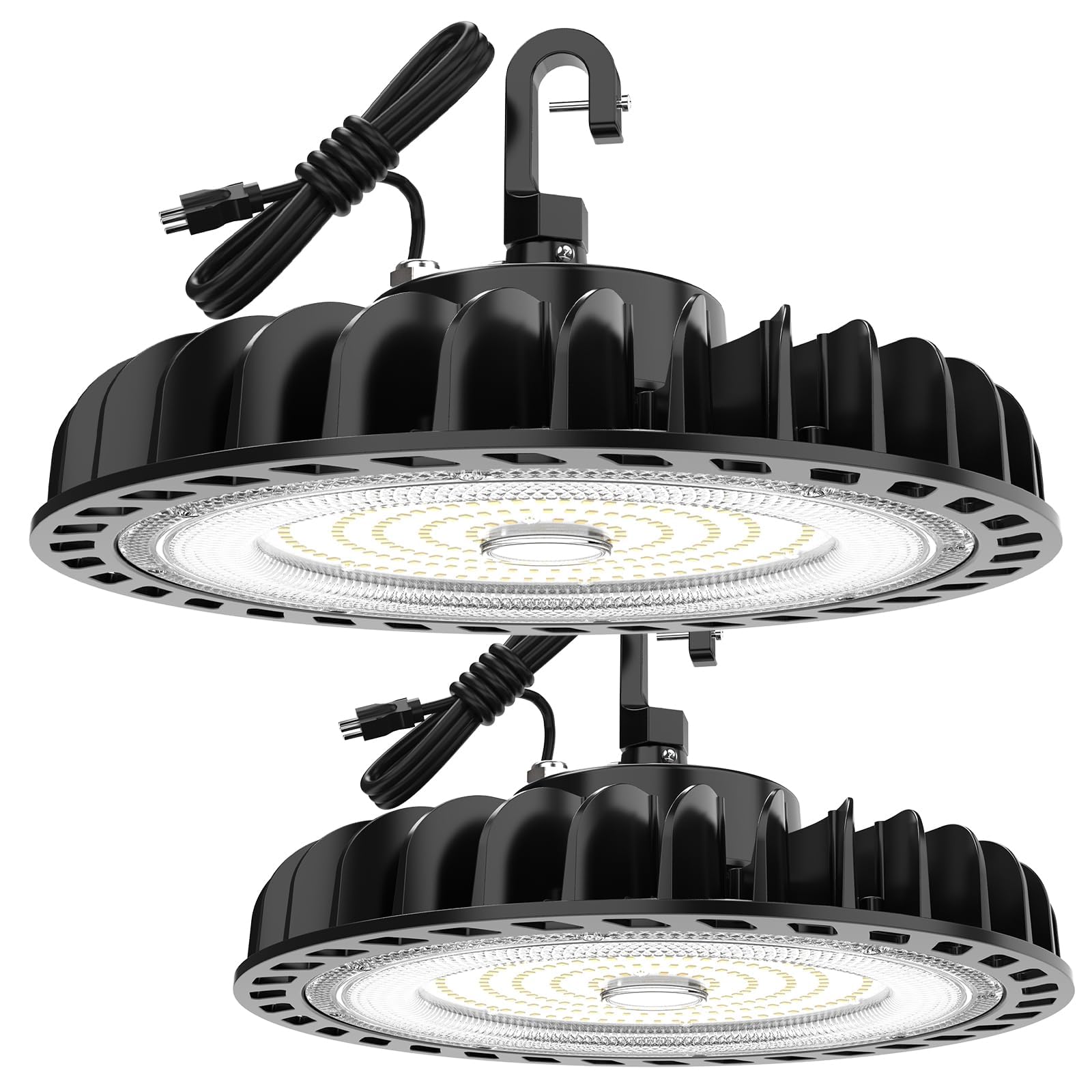 HYPERLITE 205W LED High Bay Lights,5000k Daylight 28700LM High Bay Lights,Non-Dim, AC120V, LED Warehouse Lights with US Plug 5' Cable for Exhibition Halls Garage Manufacturing Factories 2pack