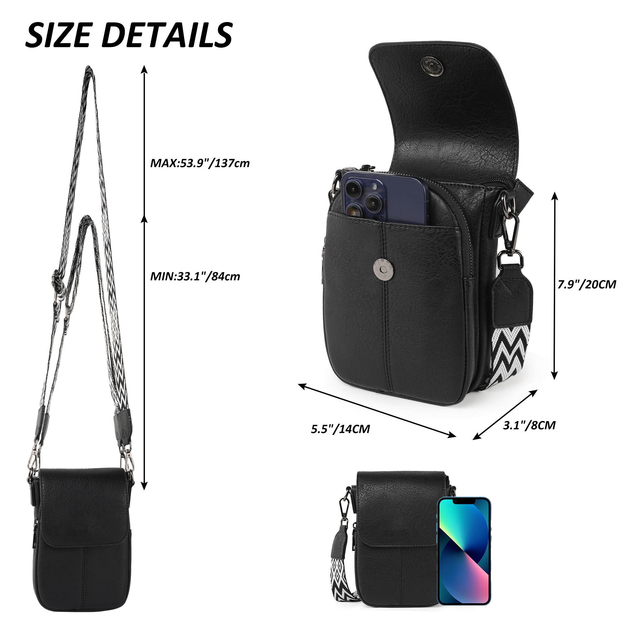 TANTOMI Small Crossbody Bags for Women, Small Purses with Card Slots Phone Purse Wide Adjustable Strap: 01-black