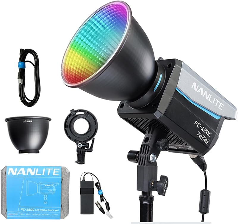 NANLITE FC-120C RGB Full-Color LED Spotlight, 2700K-7500K Color Temperature | High Brightness 12850lux, Multiple Control and Power Supply Methods, Suitable for Video Shooting and Photography