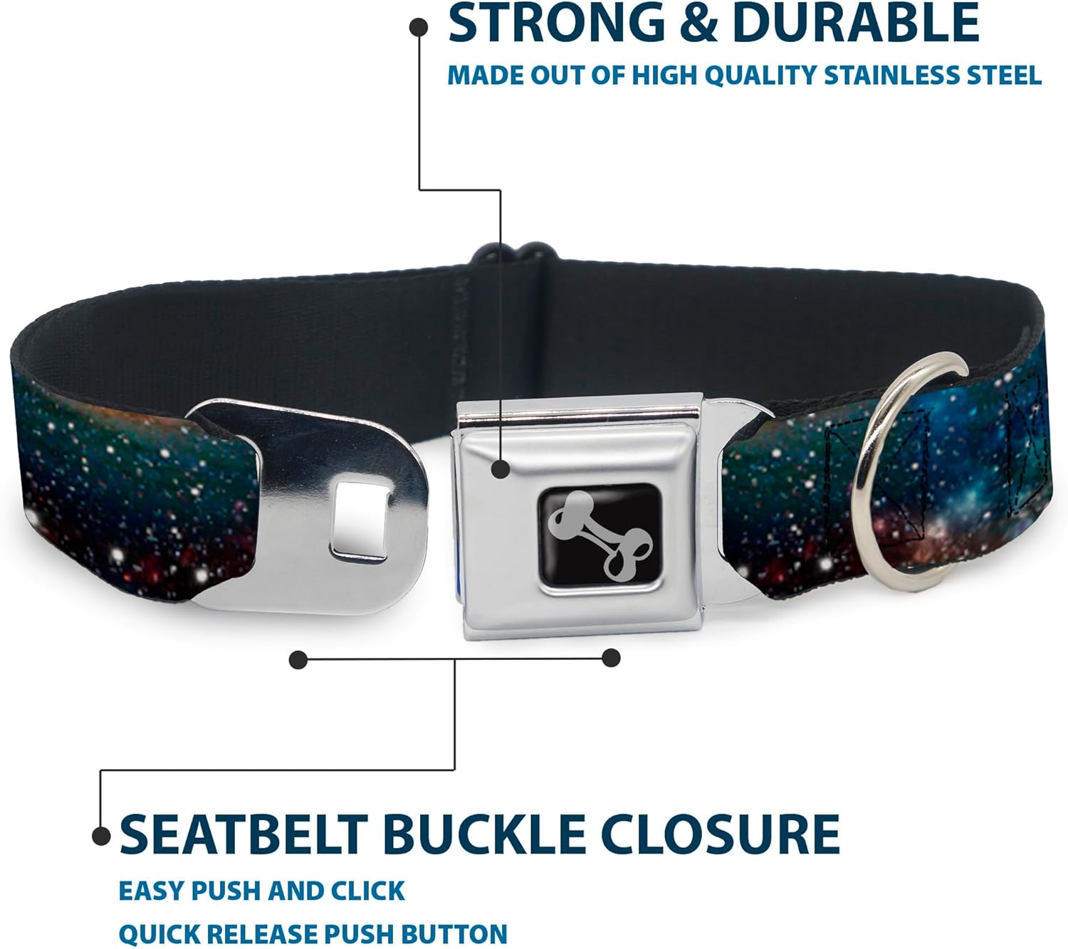 Buckle-Down Seatbelt Buckle Dog Collar - Space Dust Collage - 1" Wide - Fits 11-17" Neck - Medium