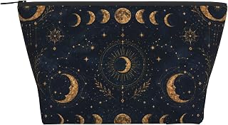 Antique Lunar Phases Small Makeup Bag Travel Cosmetic Organizer