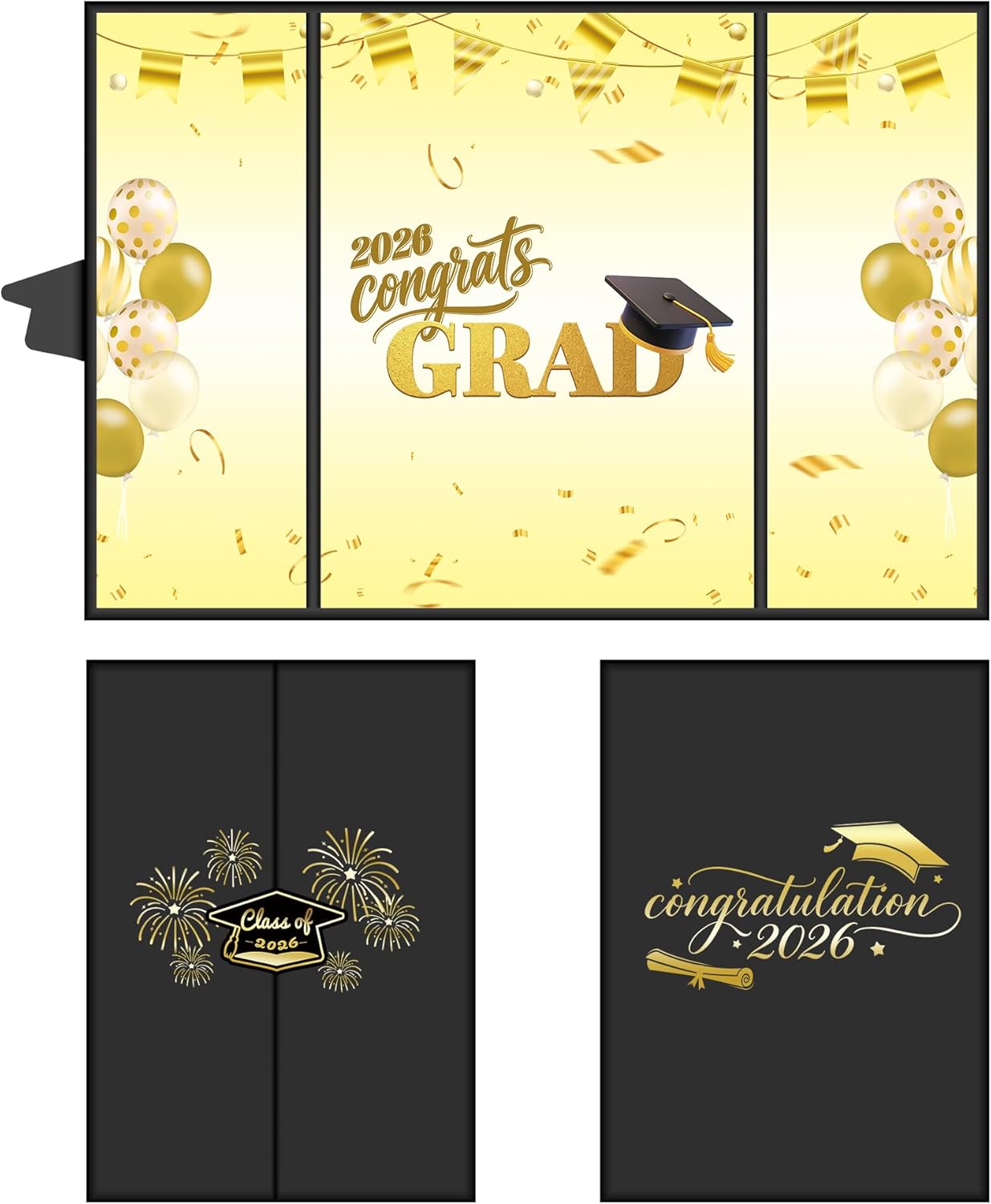 2026 Graduation Decorations Class of 2026 Guest Book – Black and Gold Sign in Book Alternative 18x12 Inch Tri-Fold Signature Board for High School College Party Congrats Grad Keepsake Black Gold