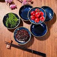 Vista 4 de Juego de 6 platos de cerámica para salsa de soja para condimentos de sushi (horno azul)