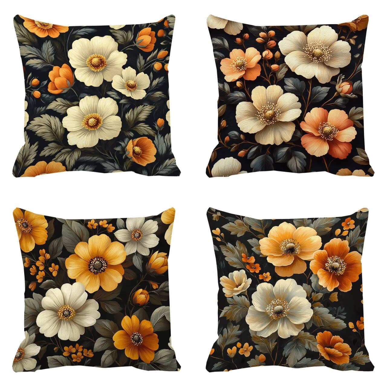 Juego de 4 Fundas Cojines Rural Flores (2) 55 x 55 cm Fundas Cojines, Decoración Moderna Cojin Exterior, para Sofá salón Coche Cama Sillas Decoración, Cuadrado Terciopelo Sofá Cojín Exterior m-472