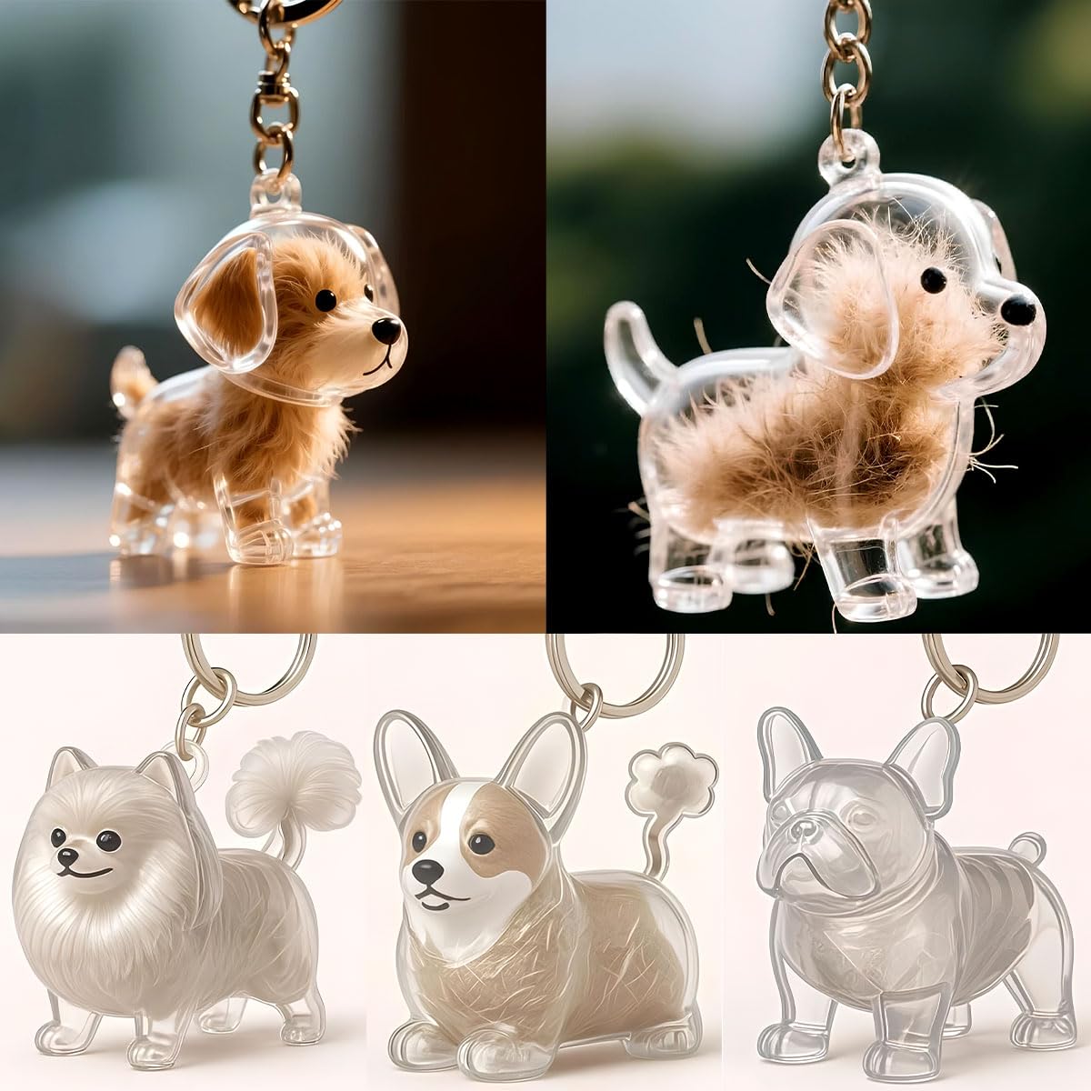 Porte-clés Souvenir Pour Poils D'animaux - Lot De 4, Compartiment Transparent, Pour Garder Un Souvenir De Son Chat Ou Chien