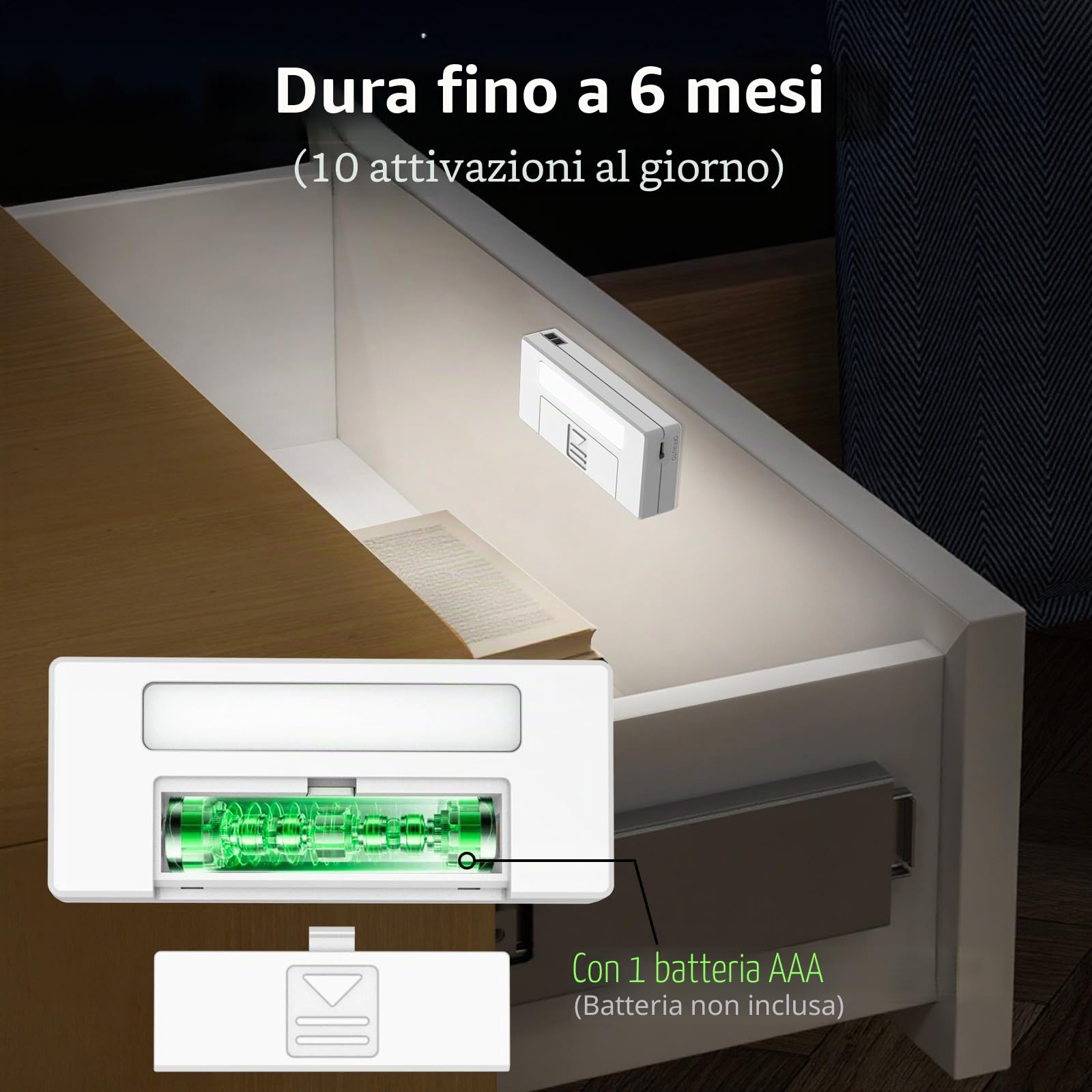 Set 6 Luce Armadio, LuceLed da Cassetto con Sensore Porta, LED Armadio Bianco Freddo, Dispensa, Cucina, Cassaforte, Guardaroba