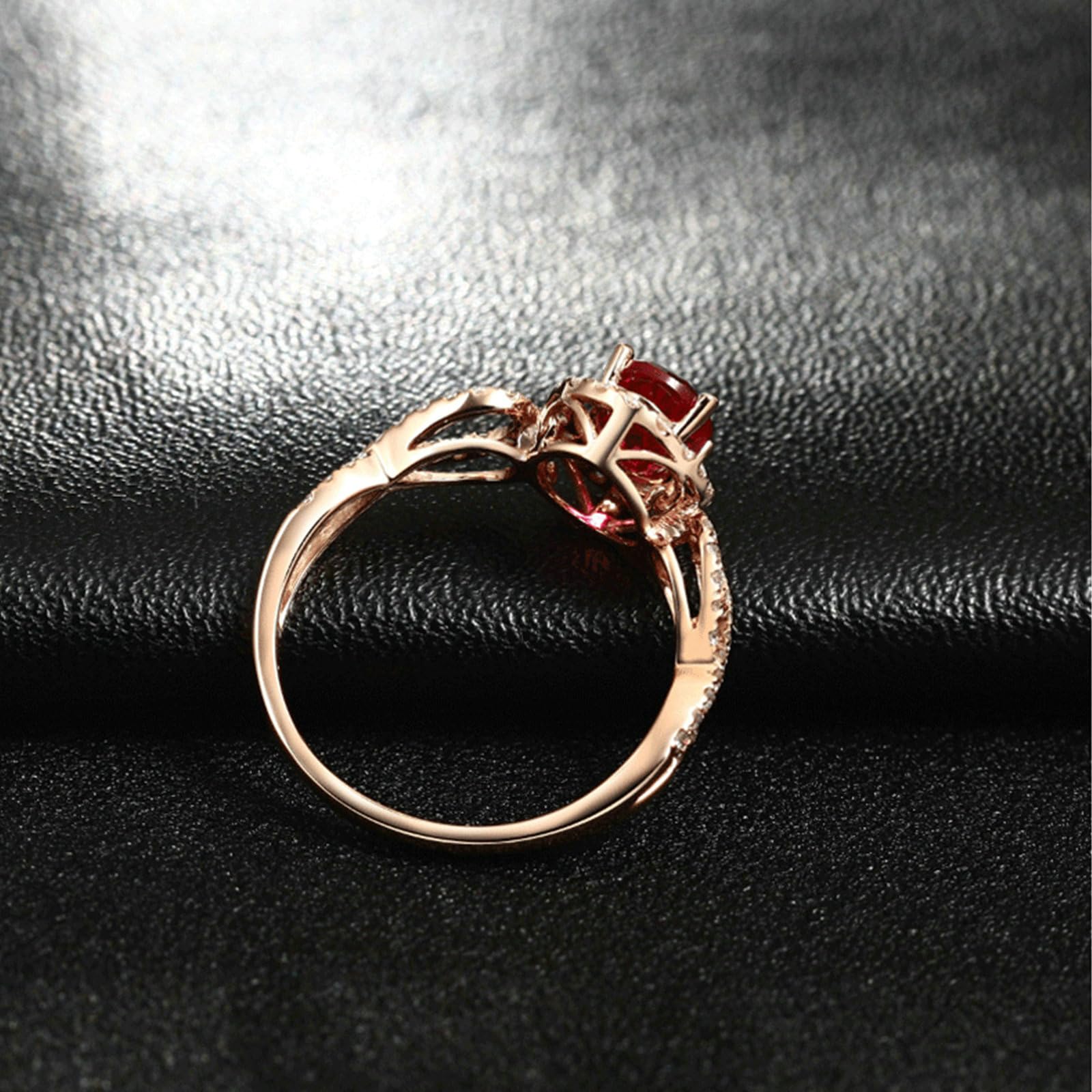Pierścionek zaręczynowy dla kobiet, pierścionki ślubne 18-karatowe różowe złoto 18K owalny syntetyczny rubin, 1 ct i moissanit pusty pleciony design pierścionki dla mamy, dziewczyny, panny