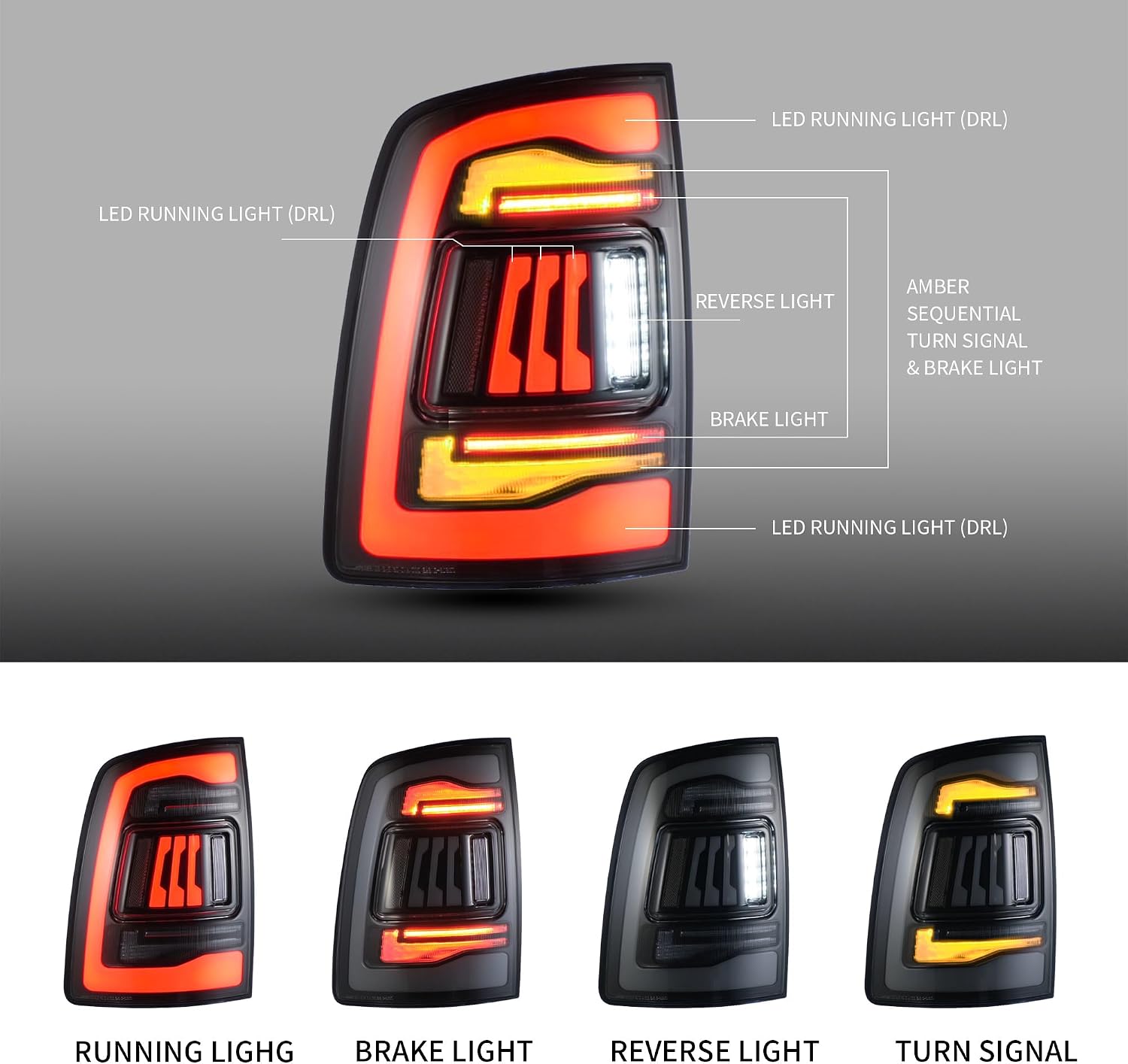 VLAND LED Smoked Tail Lights Compatible For Dodge RAM 1500 2009-2018 & 2010-2018 RAM 2500/3500, Not For Factory Halogen Models, Just For LED Models Only, Driver side & Passenger side