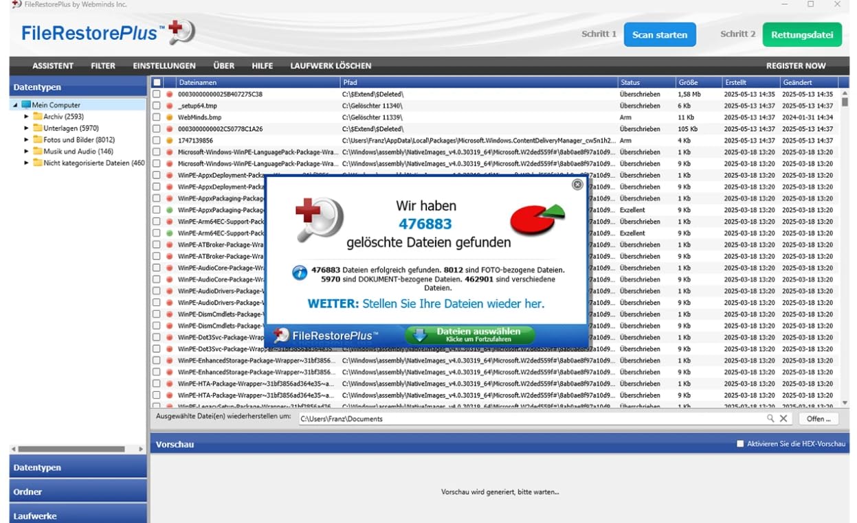 DataRecovery - Vollständige Wiederherstellung von über 550 Dateiformaten