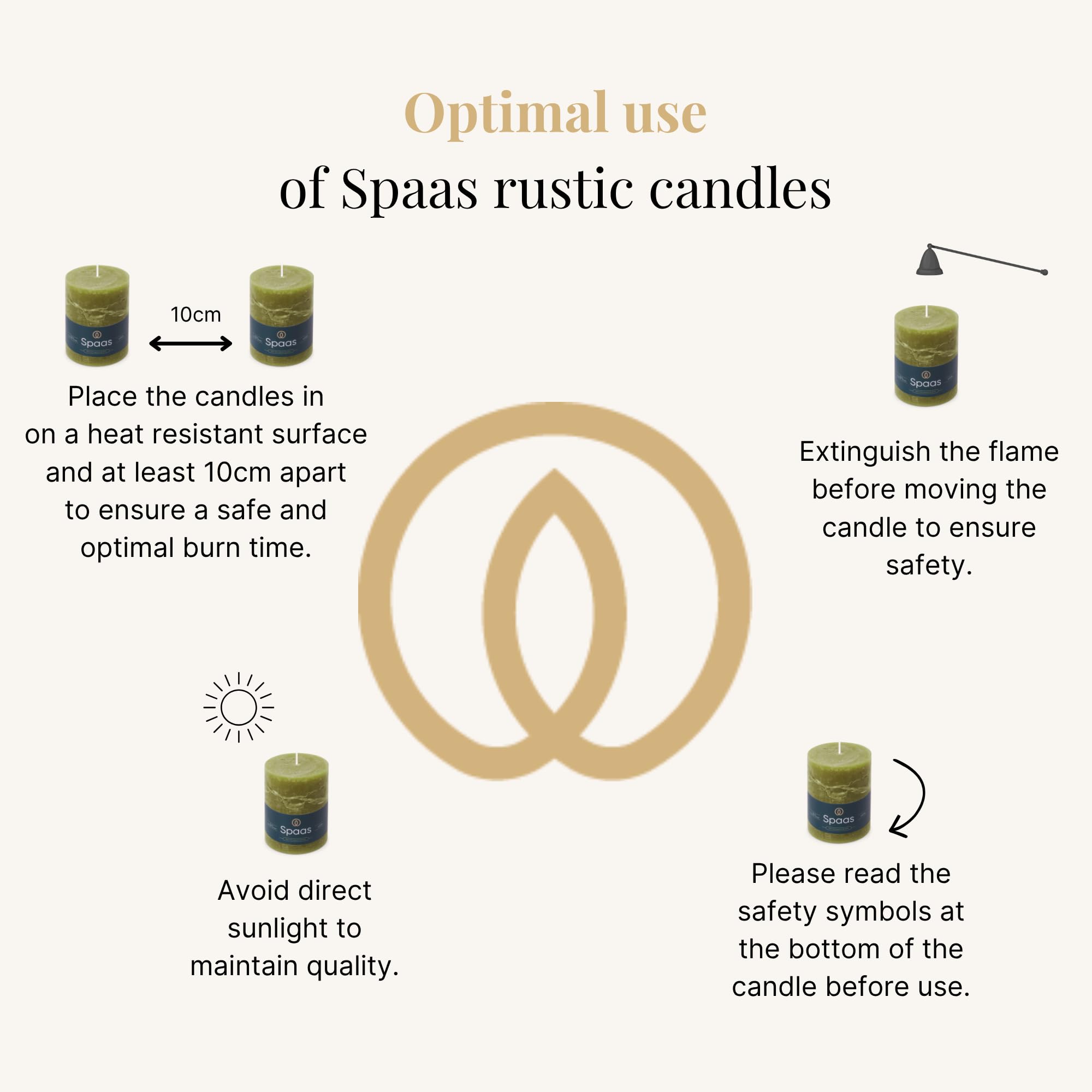 Spaas 6 candele rustiche non profumate, 80/110 mm, ± 65 ore, verde oliva