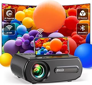 Projector with WiFi and Bluetooth - 5G WiFi Native 1080P 18000L 4K Supported, Jimveo Outdoor Projector with Screen for Home Theater, Compatible with iOS/Android/TV Stick/HDMI/PC/XBox/PS5
