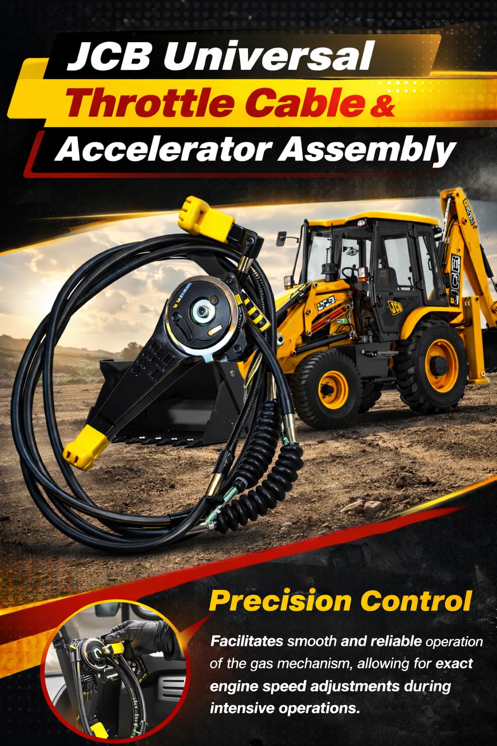 Conjunto de Cable/Acelerador de Acelerador Universal JCB Adecuado para Modelos de Cable de Acelerador JCB 1400B 1600B 1700B 214 215 216 217 3C para JCB 3Cx, 3D, 3DX, 4C, 4CN y 4CX