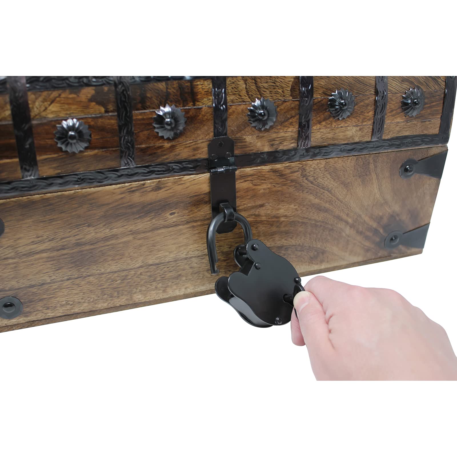 Pirate Wooden Storage Chest Flat Lid with Antique Iron Lock and
