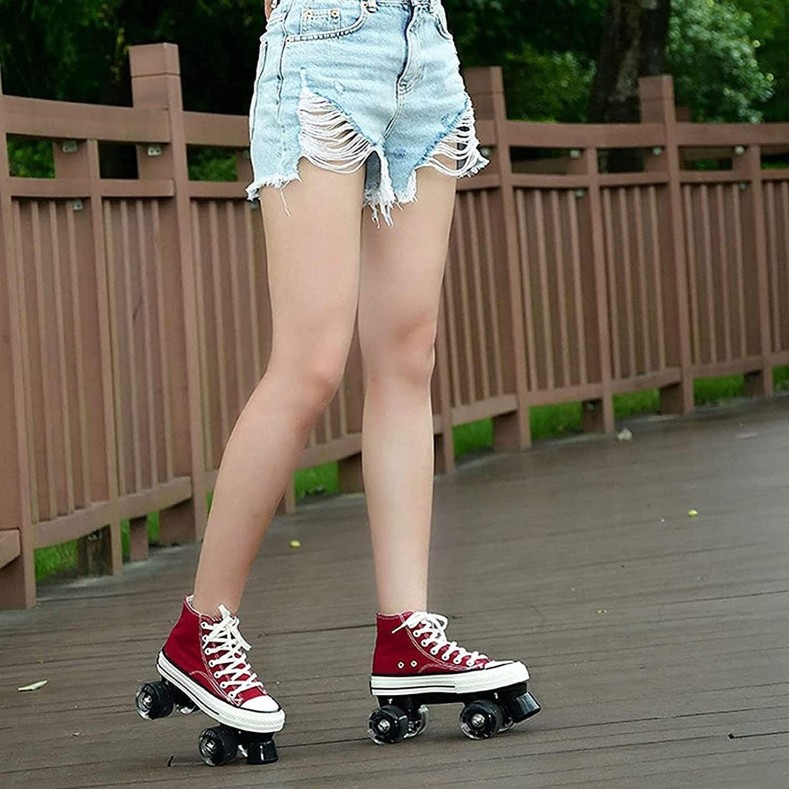 Classic High-Top Quad Roller Skates - Indoor/Outdoor Youth Skates With Light-Up Wheels
