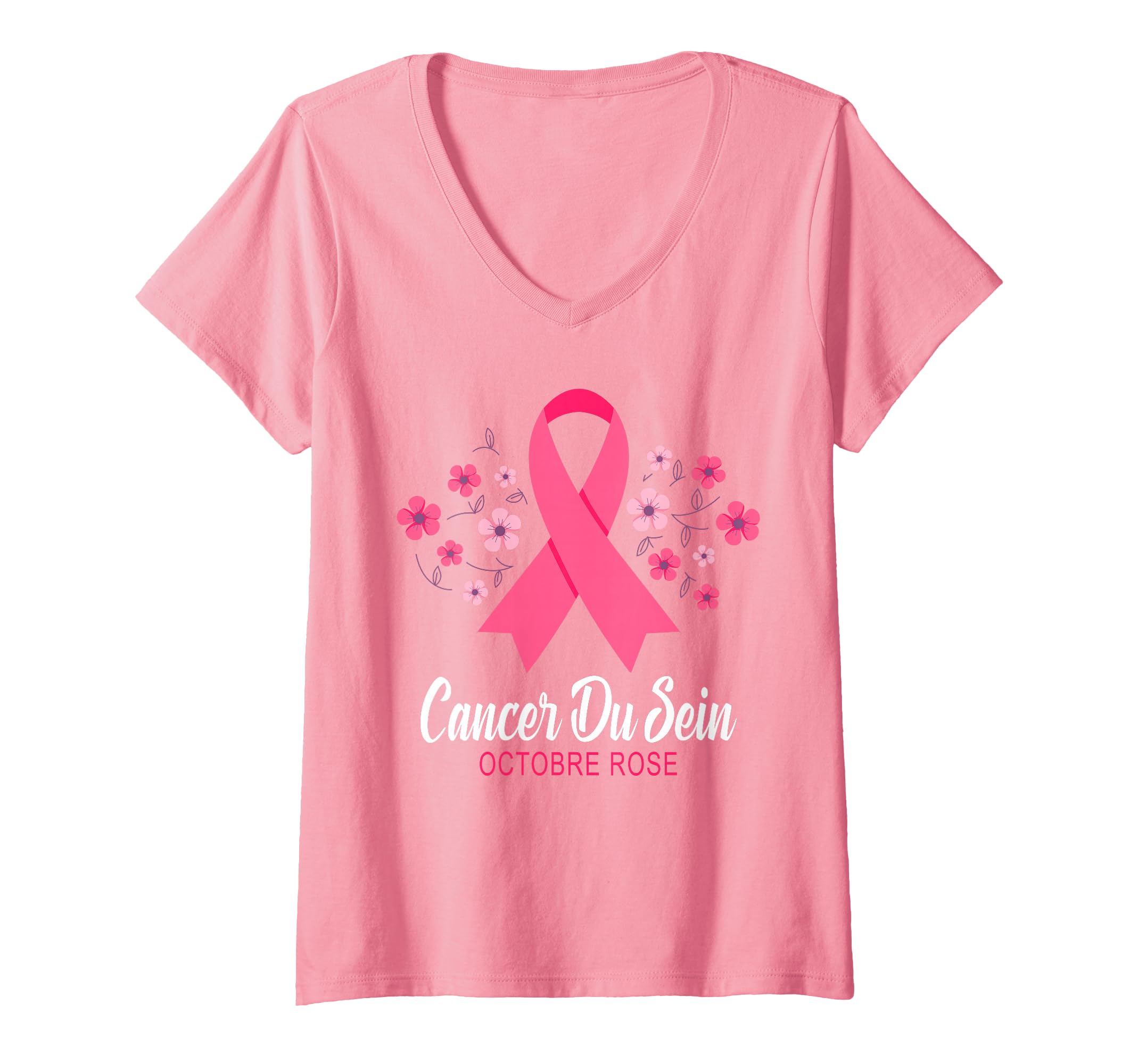 T-Shirt Sensibilisation Cancer Du Sein Octobre Rose - Ruban Rose, Femme, Coupe Classique, Léger