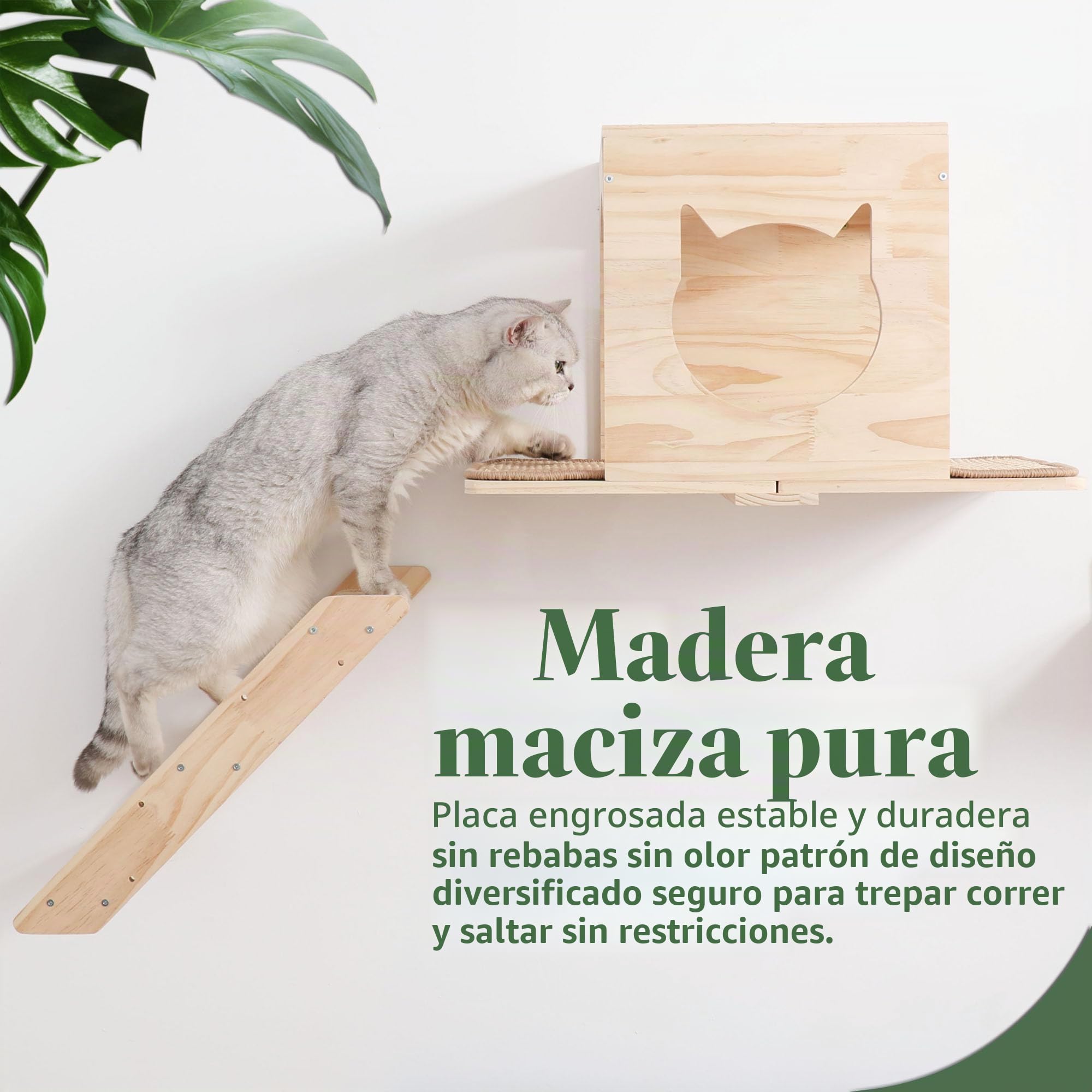 Juego de estantes de pared para gatos – Muebles para gatos montados en la pared con casa, alfombrilla de sisal, postes rascadores y posaderos – Estantes de escalada para interiores para gatos