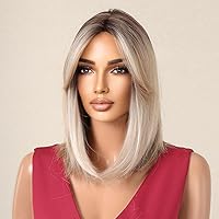 Vista 4 de testar Pelucas rubias estilo Bob para mujeres blancas, 14 pulgadas, pelucas cortas estilo Bob con flequillo de cortina, pelucas sintéticas rectas