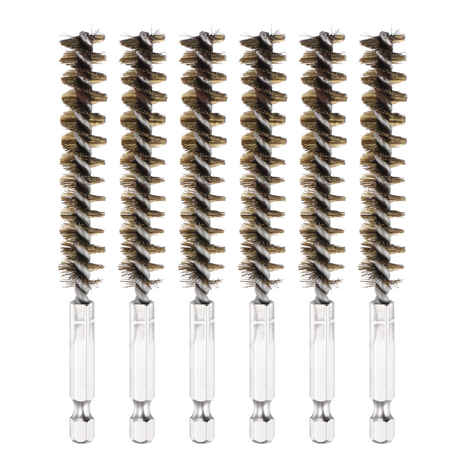 PATIKIL 11mm Dia Bore Brush, 6Pcs Brass Twisted Wire Cleaning Brush Pipe Cleaner with 1/4 Inch Hex Shank for Tubes, Ports, Bearings, Drill Driver,