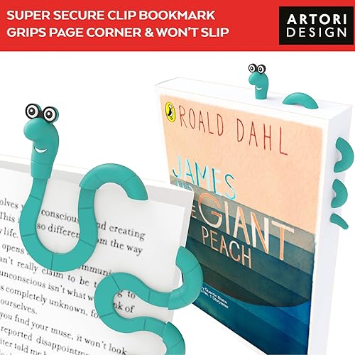 Miniatura 3 de Wally The Bookworm - Marcadores de clip para niños, estudiantes, mujeres y hombres, bonito marcapáginas y soporte de página, idea de regalo única