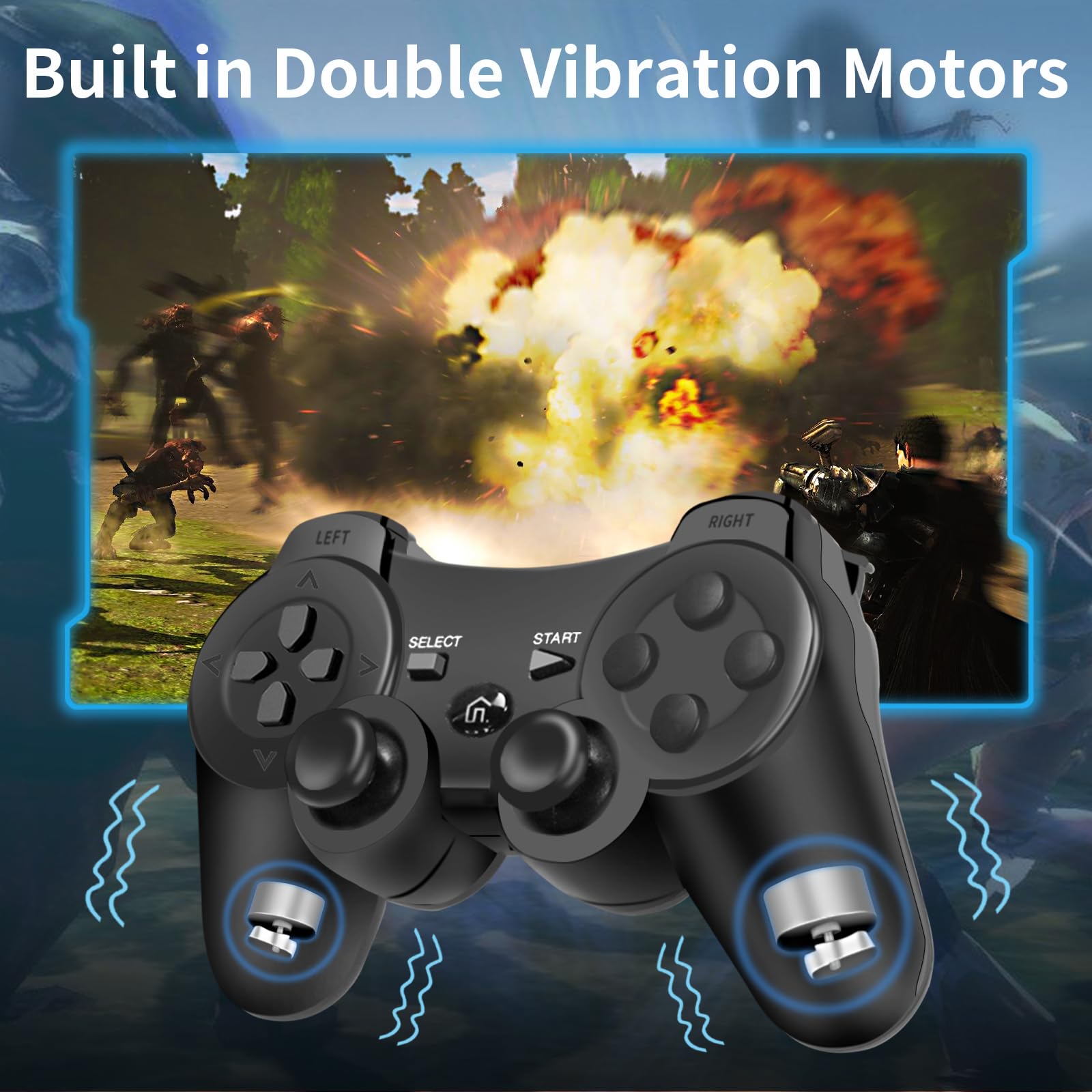 gamtooy Mando Play3, Replacement for PS3 Controller, Mando inalámbrico compatible con la consola Play 3 con doble vibración y sensor de movimiento - 3