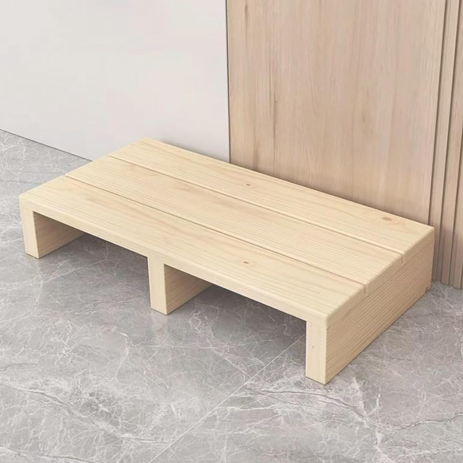 Vethenx Solid Pine Wood Mobility Aid Step Stool,Solid Wooden Mobility Helper for Bedroom,Long solid wood step stool,Indoor/Outdoor Use.（60×30×11cm Natural wood colour）
