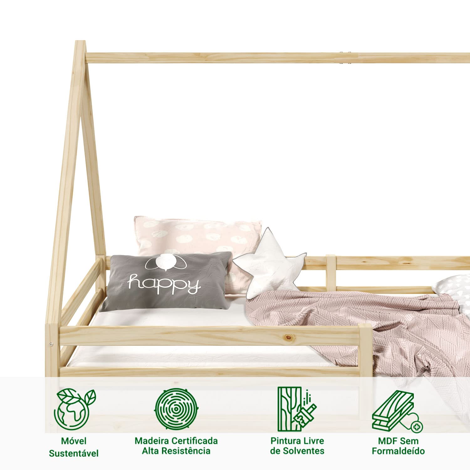 IDIMEX Lit cabane SILA 90x190 cm, lit Simple Enfant 1 Place Type Montessori, en pin Massif Finition Naturelle