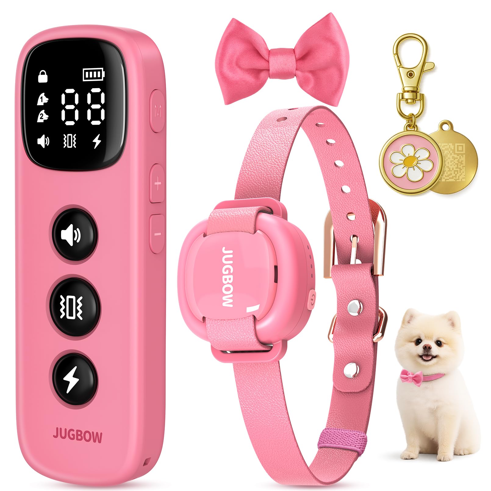 Jugbow Dog Training Collar - 4200FT Remote Dog Collar with 3 Training Modes for Small Dogs with Pet ID Tag & Security Lock, IPX8-Waterproof Rechargeable E-Collar for Mini Small Medium Dogs (