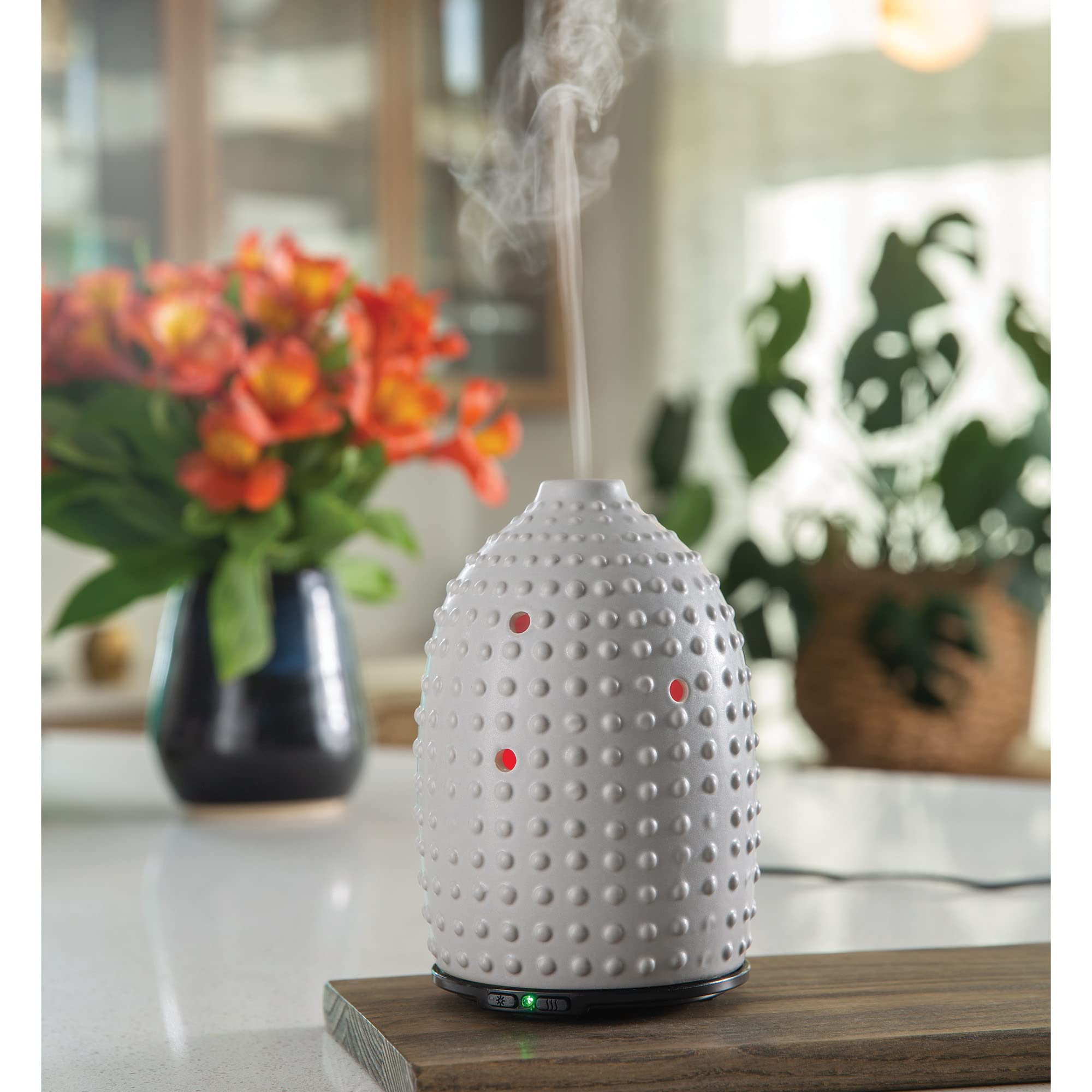 Airome - Diffusore di oli essenziali in ceramica, misura media, umidificazione da 100 ml, diffusore per aromaterapia a ultrasuoni, 8 luci LED colorate, nebbia intermittente e continua, spegnimento