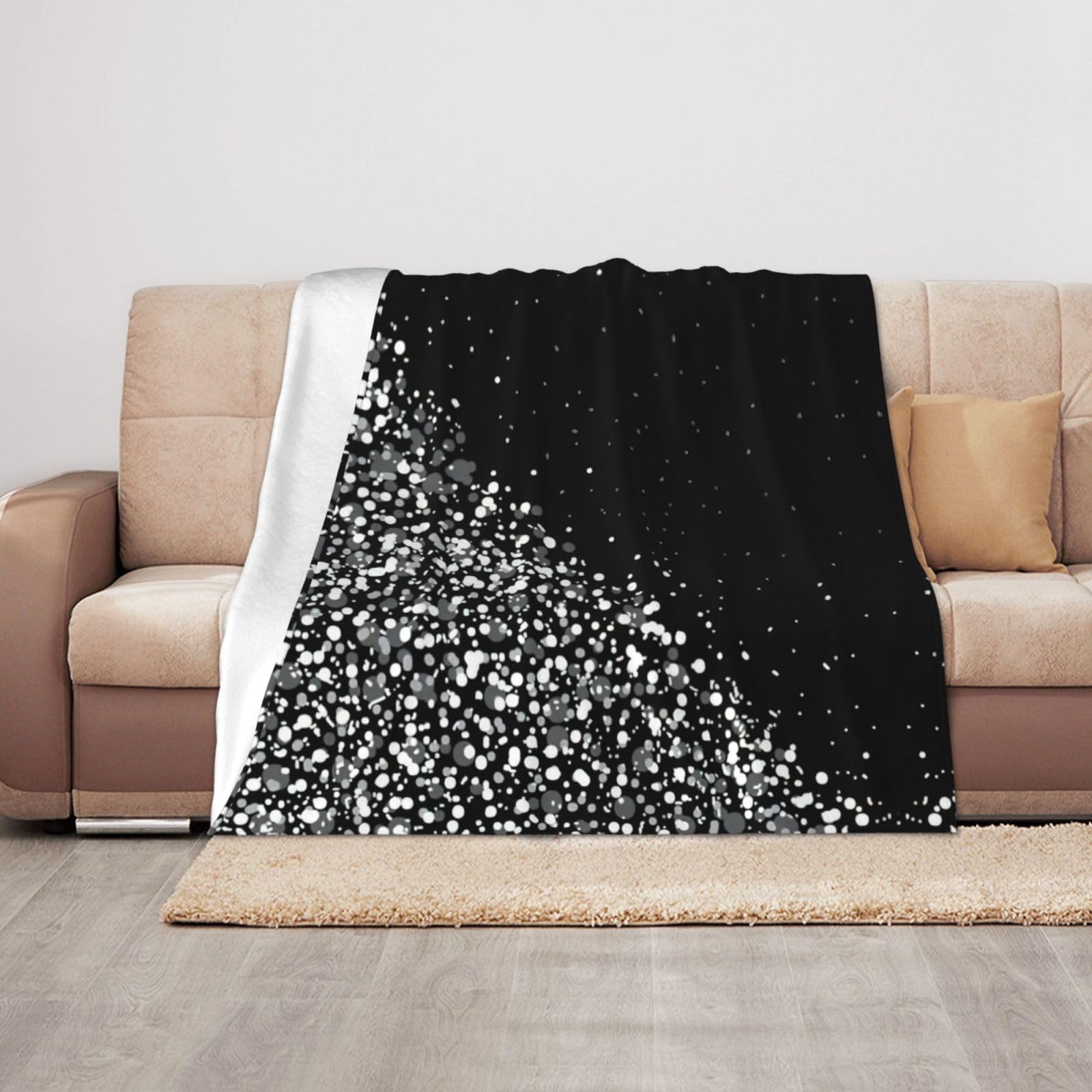 Couverture douce chaude légère imprimé paillettes noires et blanches jeté de lit adulte
