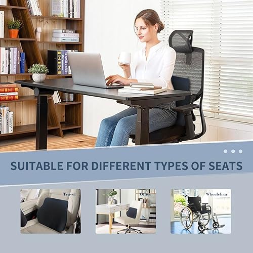 Miniatura 4 de Almohada de apoyo lumbar para automóvil, cojín de espalda de espuma viscoelástica con funda extraíble transpirable, mejora la postura, almohada de