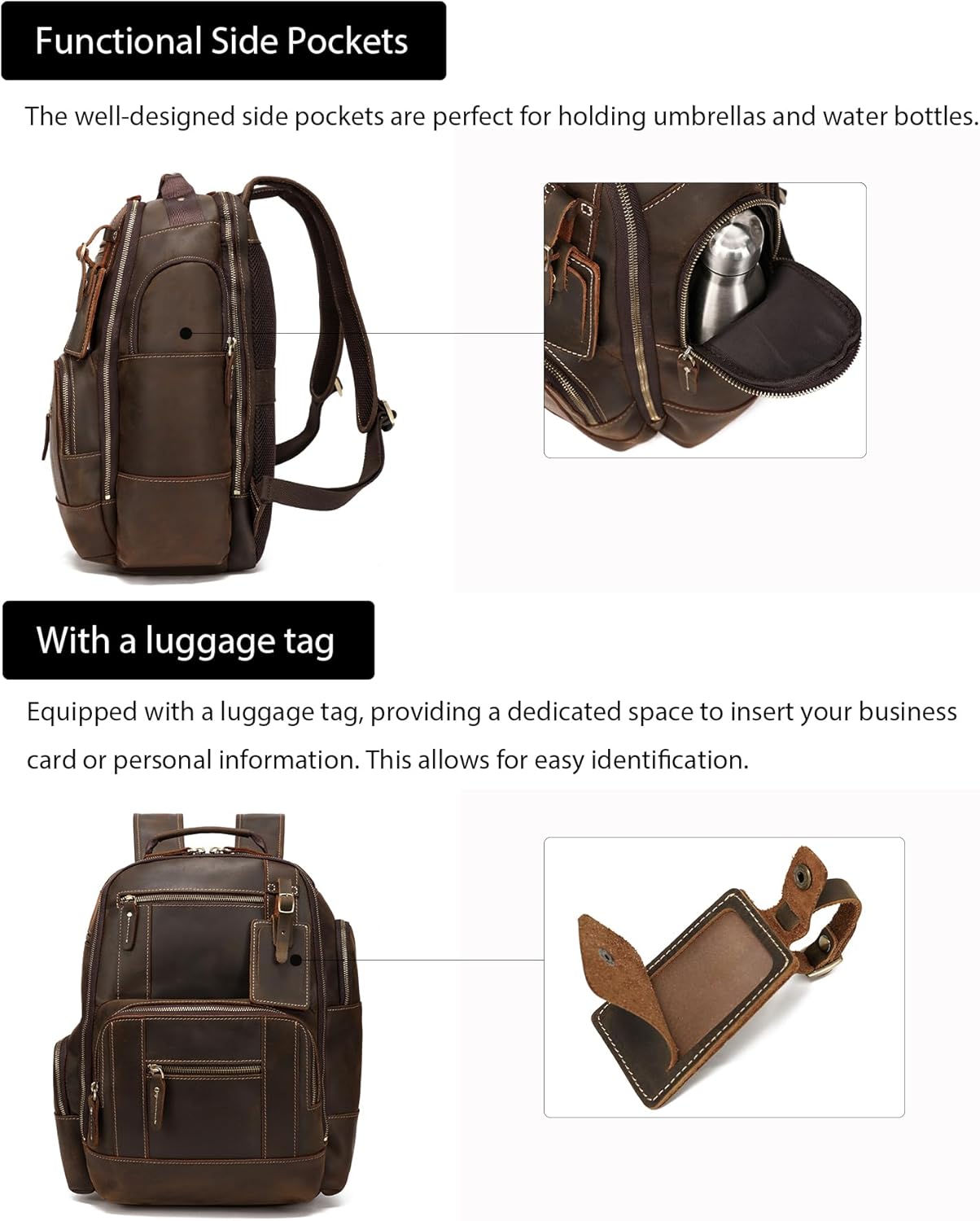 LANNSYNE Vintage Genuine Leather Backpack for men, 15.6 Laptop Backpack Travel Camping 24L Rucksack