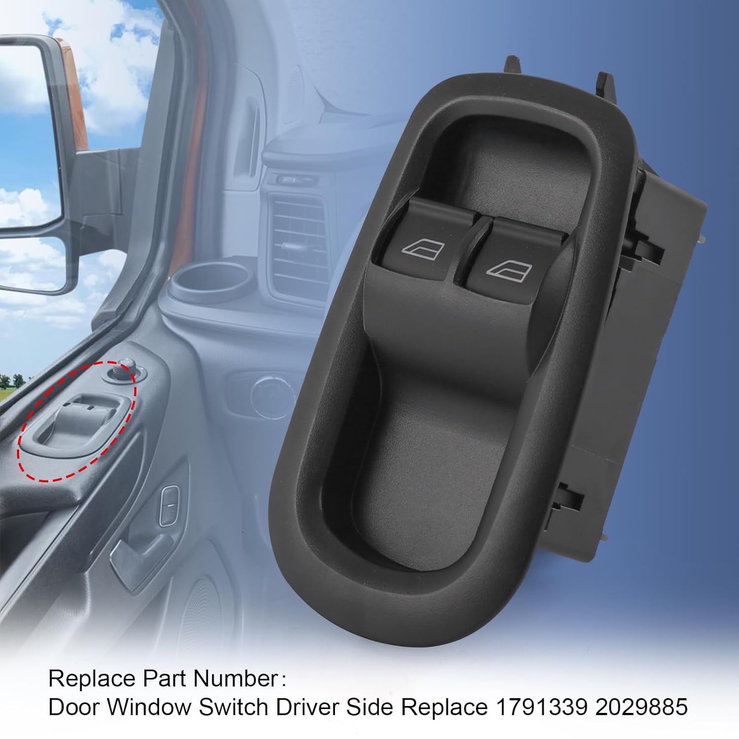 Door Window Switch Driver Side Compatible with Ford Transit MK8 Custom 2014-2019, Replace 2029885 1791339