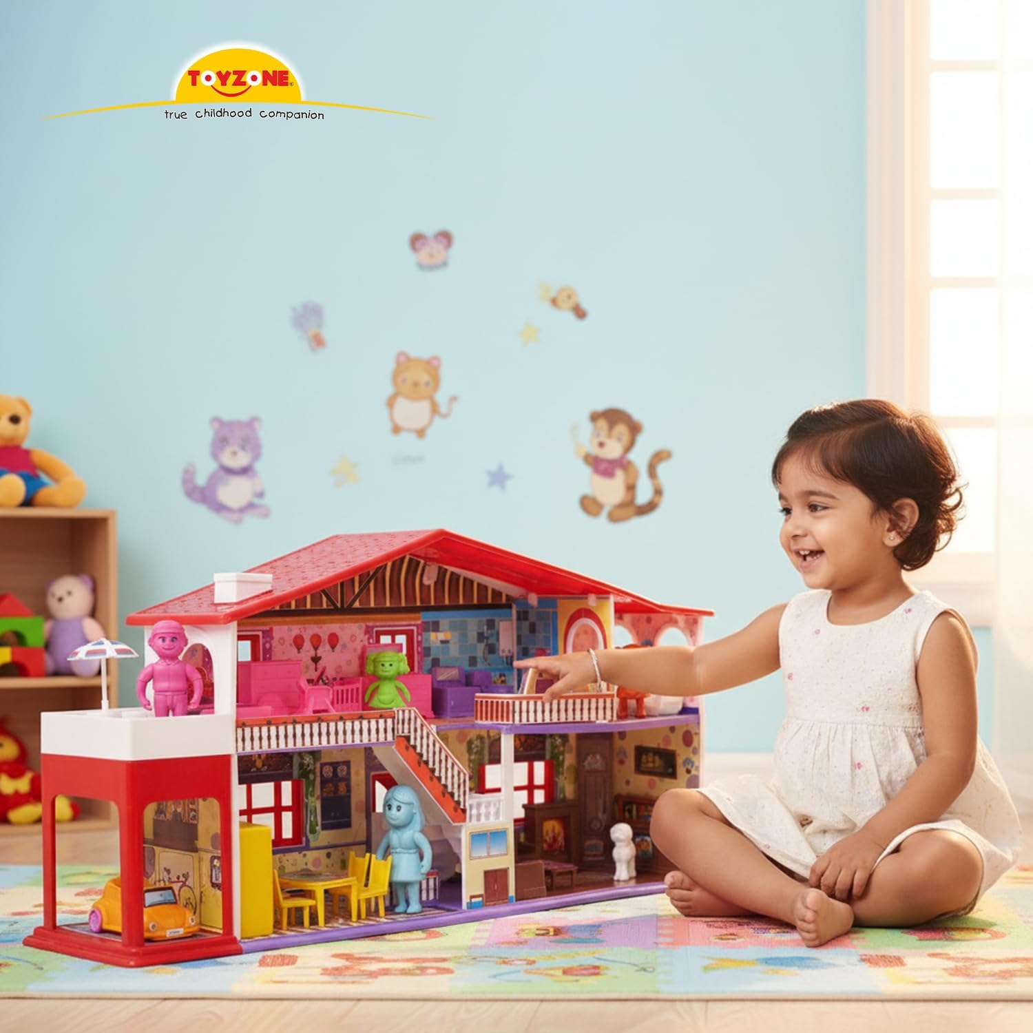 Toyzone Dollhouse (50 Pcs), Play Set for Girls, Role Play Set, Doll House with Furniture, Doll House Play Set for Kids with Furniture, Pretend Play Set (My Deluxe Doll House) Multicolor