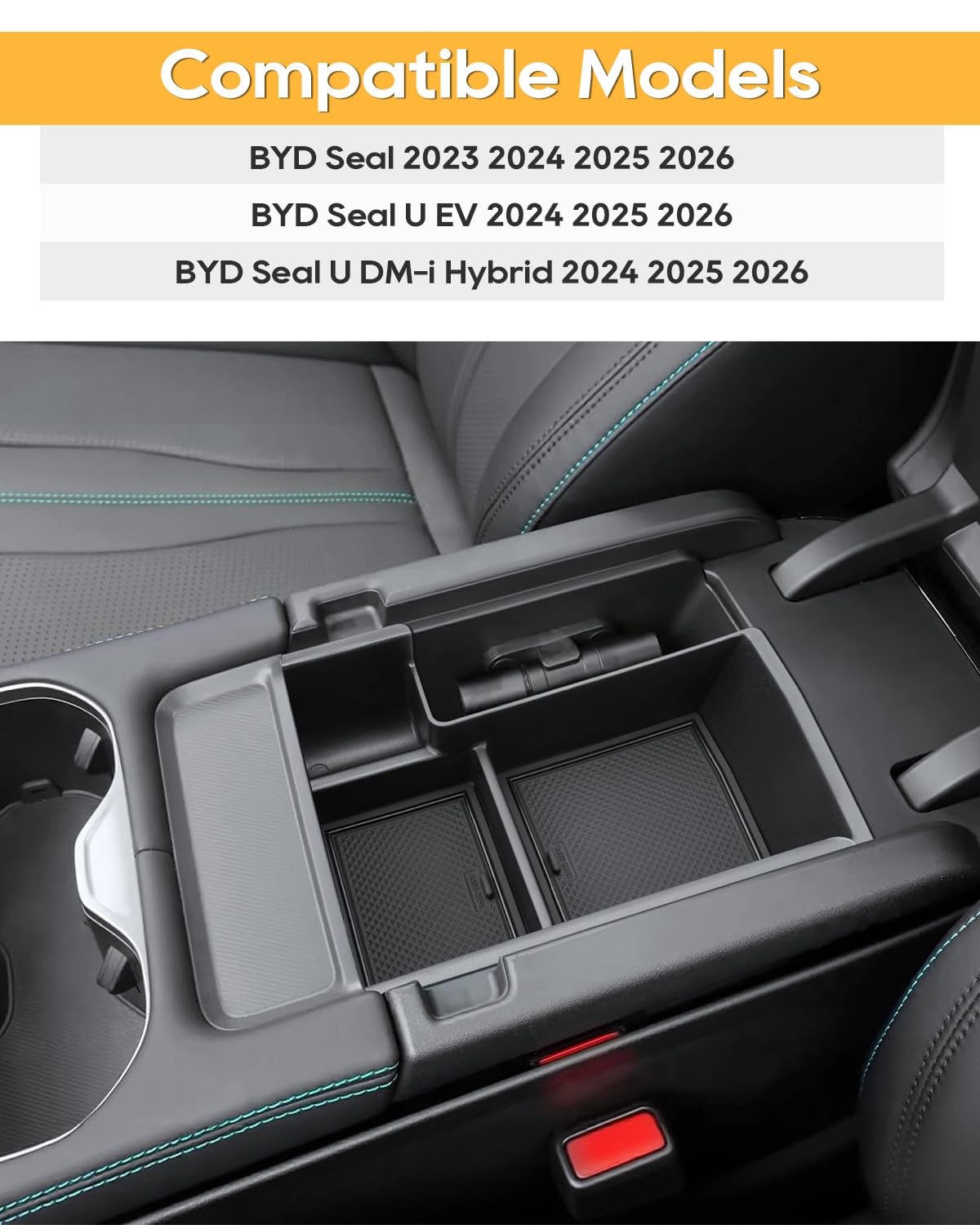 LFOTPP Compatible con BYD Seal U EV/DM-i 2024-2025 Caja de almacenamiento para consola central, reposabrazos central, guantera, bandeja organizadora con alfombrilla antideslizante