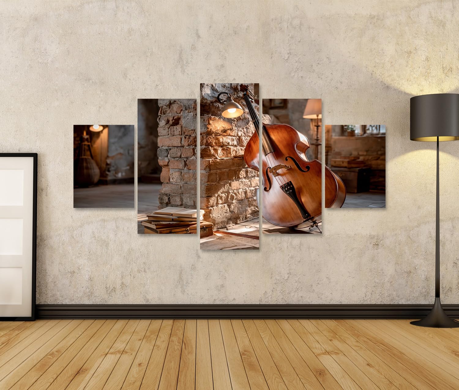 islandburner Cuadro sobre lienzo de contrabajo atmosférico mural para amantes del jazz en el salón – 5 piezas