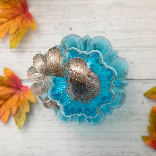 Miniatura 7 de Glitzhome 8.5 '' soplado a mano de cristal calabaza mesa superior decoración del hogar, azul (JK92053)