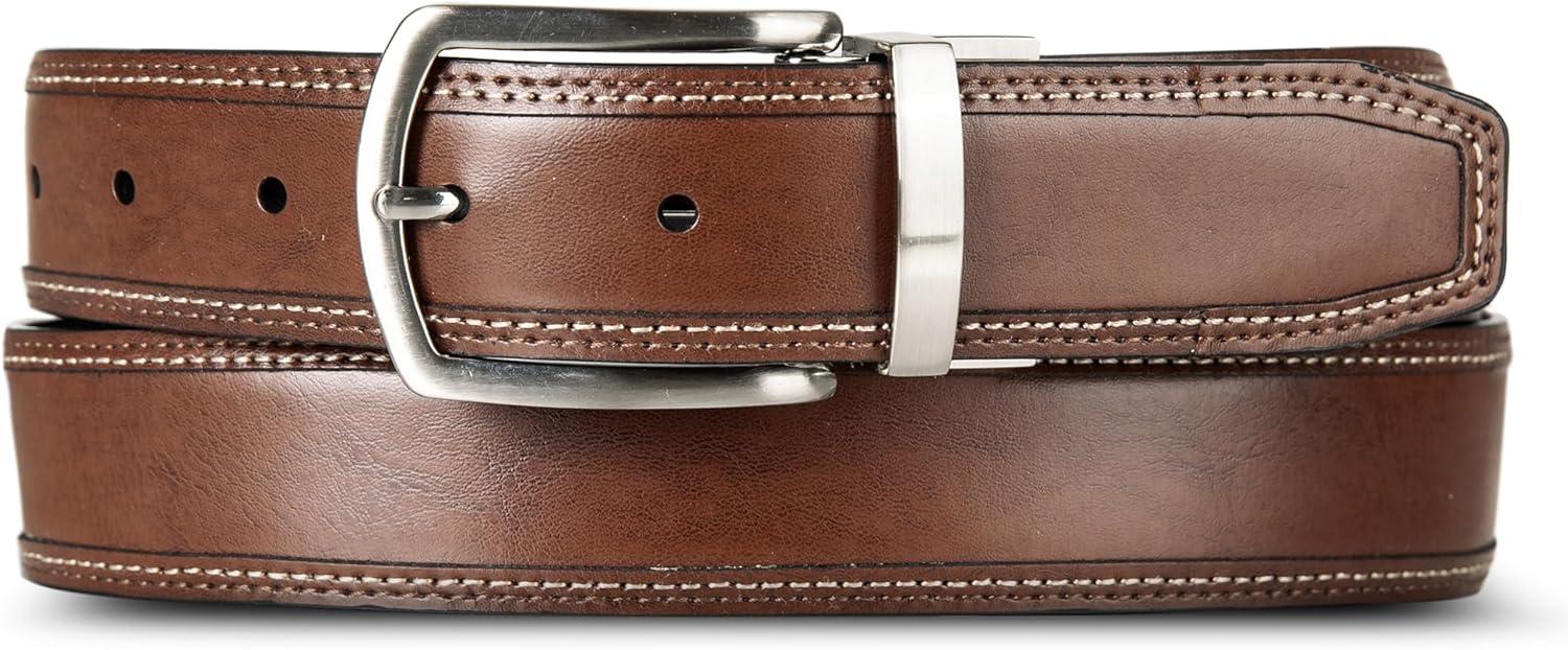 Nautica Men's 2-in-1 Reversible Leather Belt - Tan to Black Flip, Metal Buckle for Work, Casual, Dress - Sizes 34-44