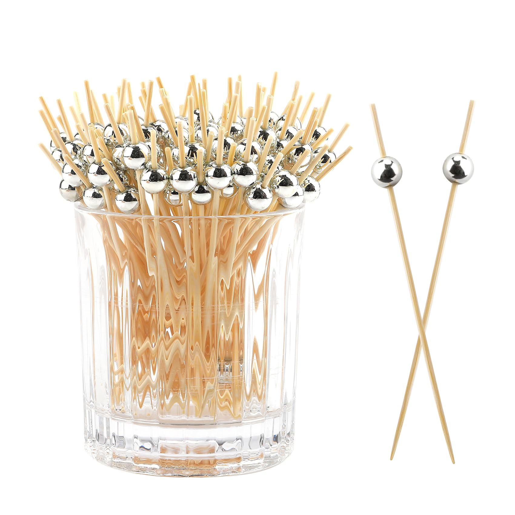 200PCS Cocktail Picks Toothpicks for Appetizers Charcuterie Accessories Cocktail Picks for Drinks Bamboo Toothpicks Cocktail Toothpicks Silver Pearl