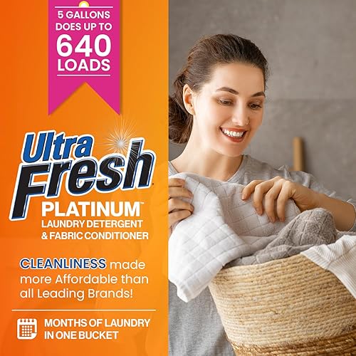 Vista 4 de Ultra Fresh Platinum Original Blue PLUS - Detergente líquido para ropa suavizante HE. Concentrado; hace hasta 640 cargas. Compara