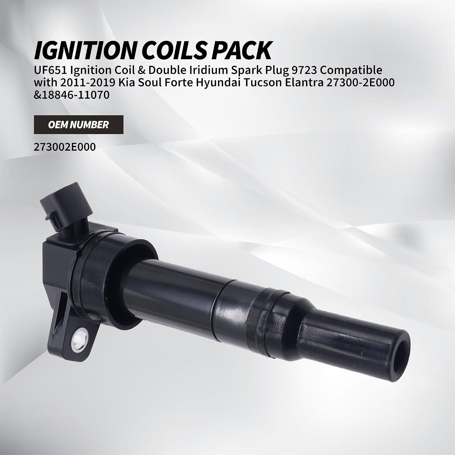 UF651 Ignition Coil & Double Iridium Spark Plug 9723 Compatible with 2011-2019 Kia Soul Forte Hyundai Tucson Elantra 27300-2E000 &18846-11070