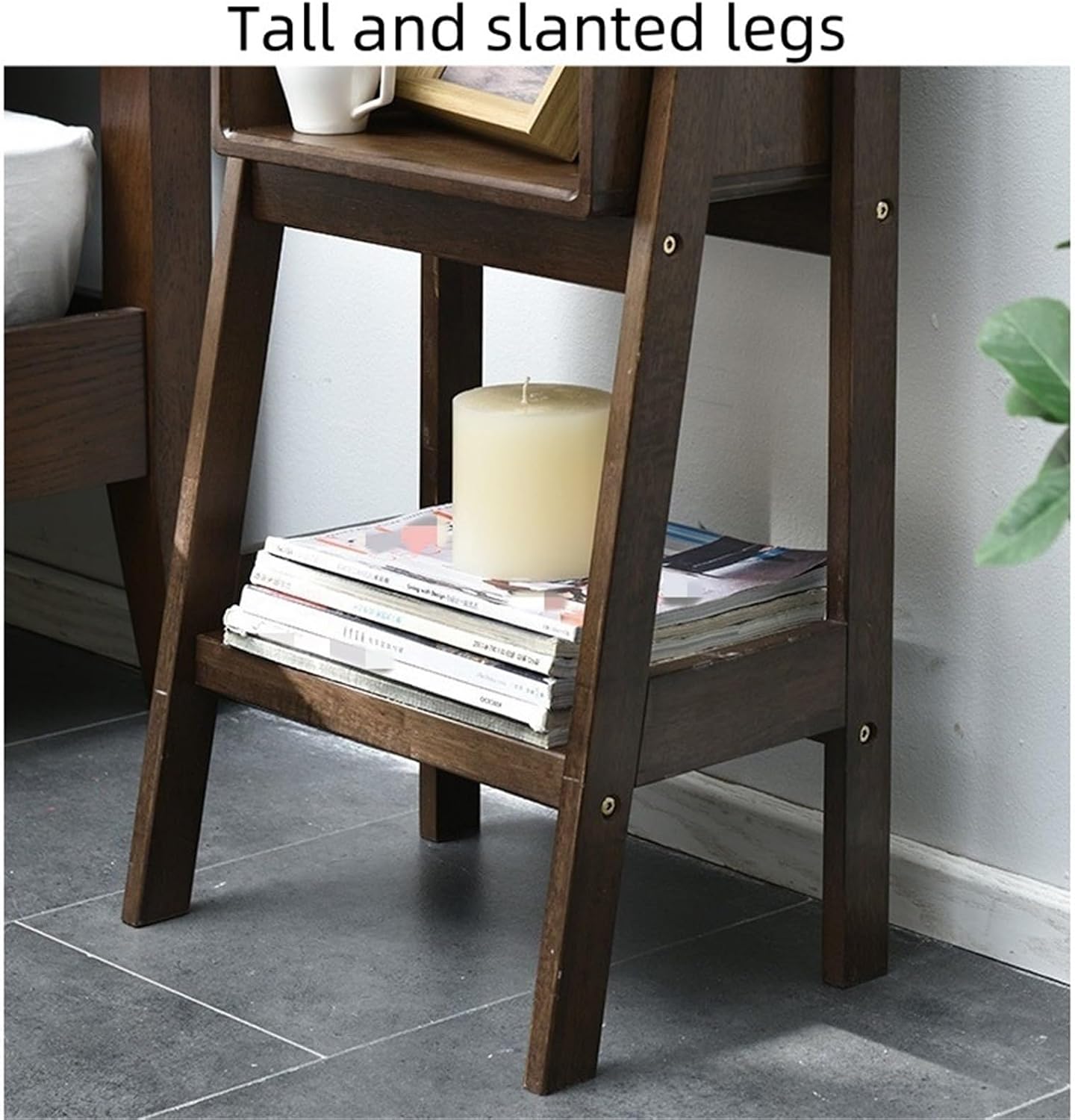 3 Tier Ladder Shelf Freestanding Bookshelf Solid Wood End Table Tall Nightstand with Storage Shelf Side Table Cabinet Bedside Table Sofa Side Table for Living Room ﻿(Brown)